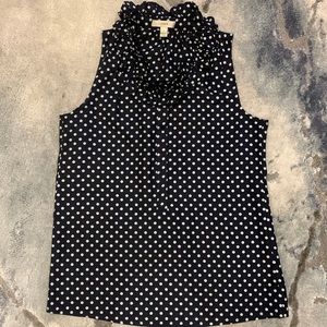 J. Crew Polka Dot Sleeveless Ruffle Collar Silk Blouse Sz 0